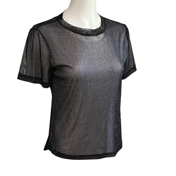 Jonathan Simkhai Standard Shirt Black Silver Metallic Mesh Tee Womens Size Small - Picture 4 of 11